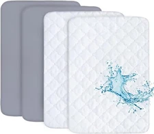 Pack N Play Sheets and Mattress Protector Pad Cover 4 Pack Set