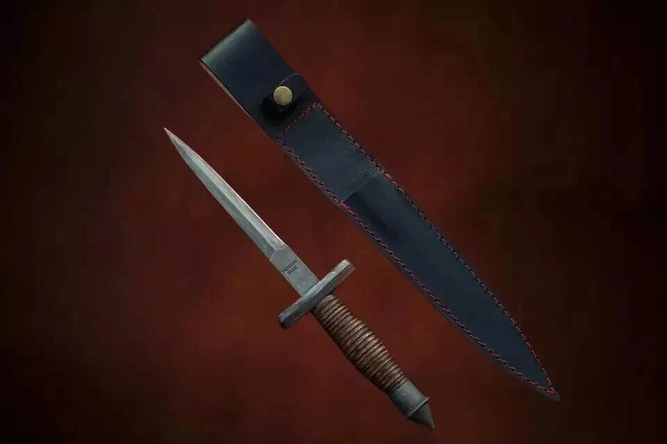 Cuchillo daga vintage Case V-42 de las Fuerzas Especiales de los Estados Unidos Segunda Guerra Mundial con mango de cuero Foto 2 de 4