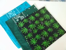 3 Bandannas/Scarves 1 Blue Paisley,1 Green Paisley 1 Cannabis Design,100 COTTON