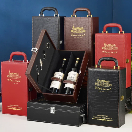 2x Caixa de Embalagem de Armazenamento de Vinho Tinto Champanhe 2 Garrafas Caixas de Viagem Transportadoras de Vinho - Imagem 4 de 4
