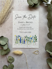 Wedding Save The Date Invites - Blue & Yellow Flowers - Eco Friendly Seed Paper