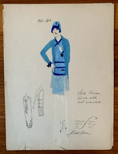 1920's ETHEL RABIN Vintage ART DECO Fashion Design Original Hand Colored Print