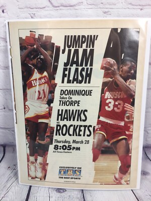 TBS Sports NBA Atlanta Hawks vs Houston Rockets Vtg Print Ad/Poster Magazine Pg