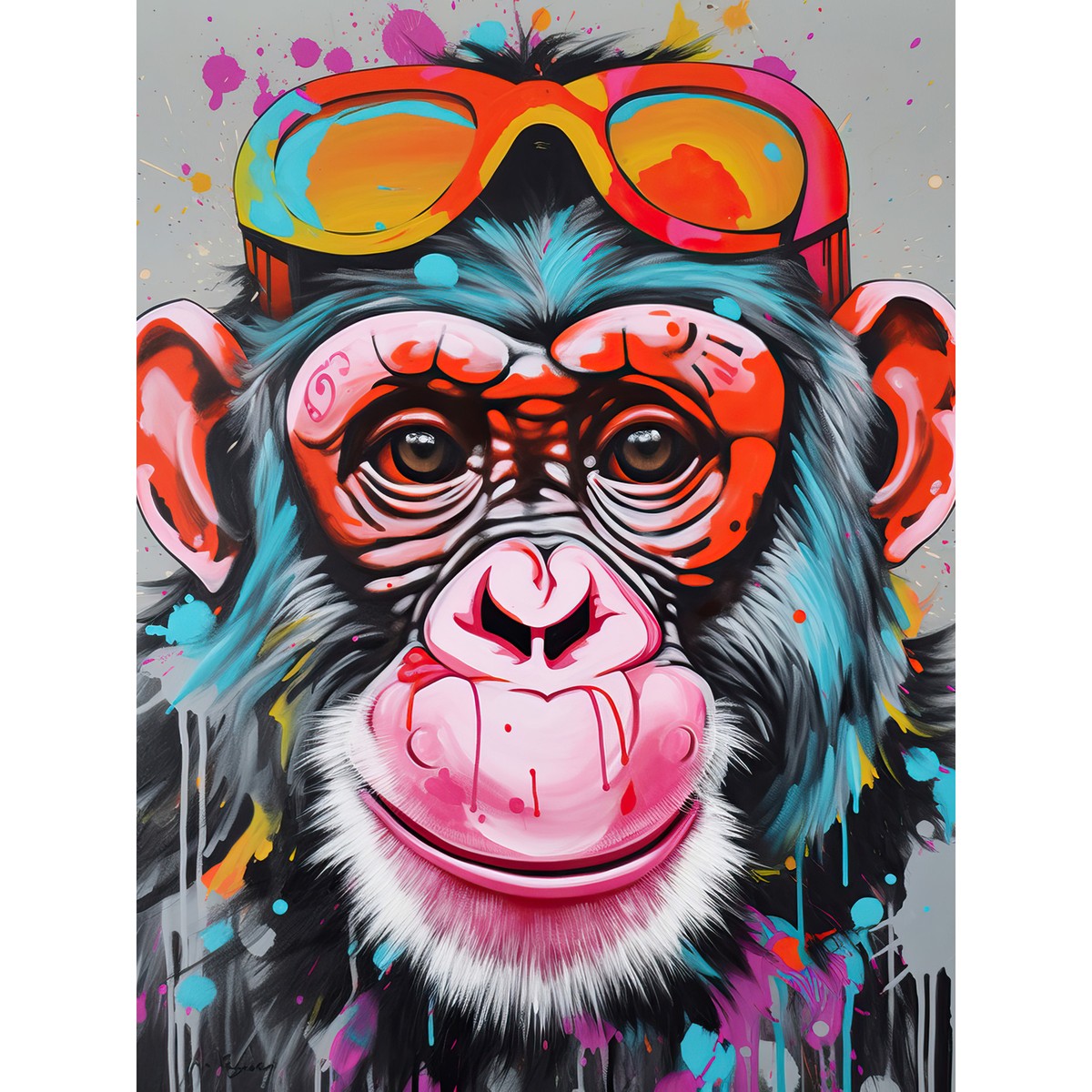 Chimpanzee Monkey With Sunglasses Graffiti Pop Art Huge Wall Art