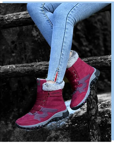 Waterproof Plush Warm Snow Boots Men Women Outdoor Non-slip Leather Hiking Boots - Picture 15 of 22