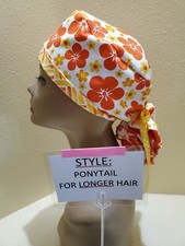 Hibiscus  Daisies Women's Ponytail Surgical Scrub Hat/Cap Handmade