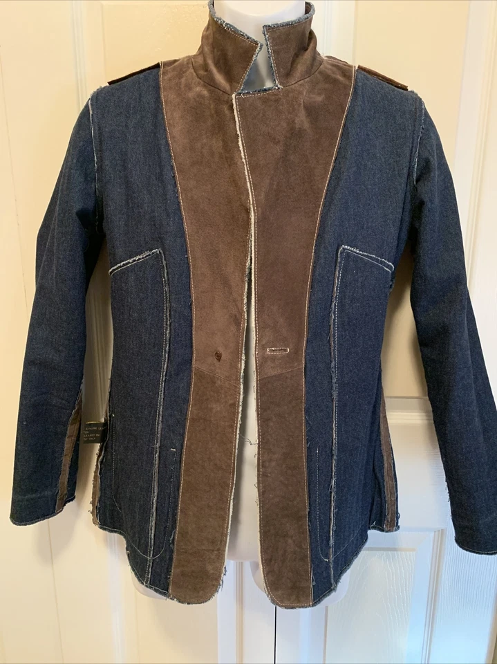Jane Doe Women's Genuine Brown Leather Denim Jacket Unfinished Seams Size Small - Image 3 of 4