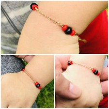 Pulsera para ni os en Oro Laminado,14K GF Azabache Baby Bracelet , Figaro 5.75"