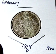 1914-D German Empire One Mark (1) World Germany Silver Coin