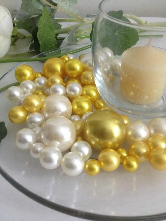 Floating Gold Ivory Pearls DIY Centerpieces 80pcs No Hole Pearls