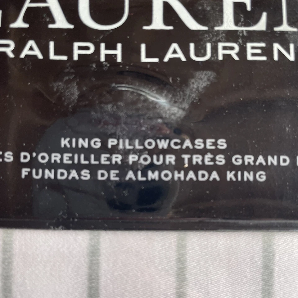 Ralph Lauren Home Spencer Stripe Cotton Sateen King Pillowcases White Sage NWT - Image 2 of 4