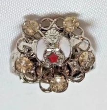 Vintage Adjustable Masonic Masonry Ring W/ Clear Rhinestones & Enamel Size 7.5
