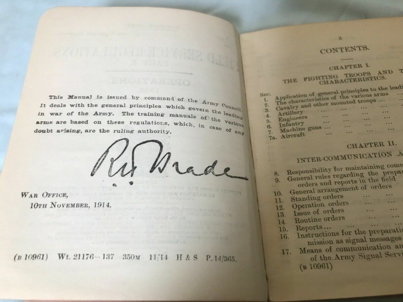 BRITISH ARMY REGULATIONS HANDBOOK 1909/14  SIGNED BY U.S. GENERAL