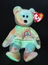 TY BEANIE BABIES PEACE BEAR TIE-DYED 8.5"NEW W/TAG RETIRED #BB627 W/ERRORS!!