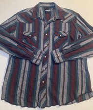Vintage Wrangler Pearl Snap Shirt Geometric Striped Rodeo Western XL