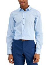Alfani Mens Slim-Fit Stripe Dress Shirt White Blue Size 17/17.5 XL