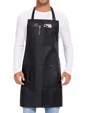 Black Barber Hair Stylist Apron with Zipper Pockets PU Waterproof Bleach