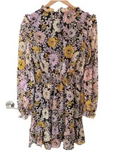 BB Dakota Floral Mini Dress Large Sheer Long Sleeve Smocked Waist Fall Boho