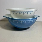 2 VintagePyrex White Blue Snowflake Garland Cinderella Bowls 4 Qt & 2 1/2 Qt Set