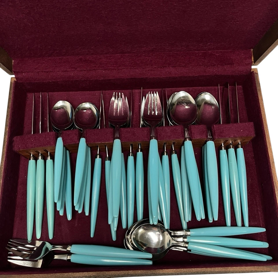 Juego de 48 piezas de cubiertos de acero inoxidable castillo de colección mango turquesa MCM caja Japón Foto 2 de 4
