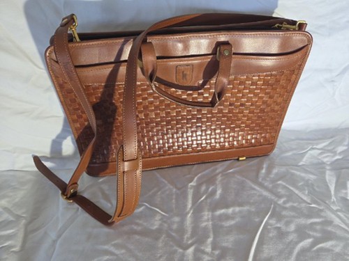 Hartmann Lombardo Woven Leather Briefcase Brown USA Made Business Bag