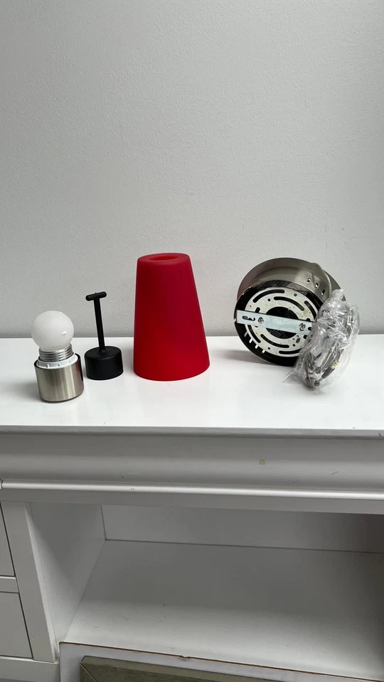 Mini luminária de teto Coppa 1 5 polegadas cetim níquel com pingente vermelho - Imagem 4 de 4