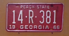 1966 Georgia License Plate...
