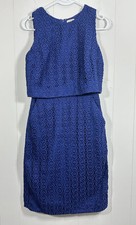 J Crew Women’s Blue Sheath Dress Eylelet Lace Overlay size 0 Side Pockets