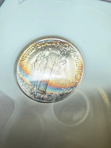 1945-D Mercury Dime Graded MS64 FSB ANACS Old Holder Toner Toned