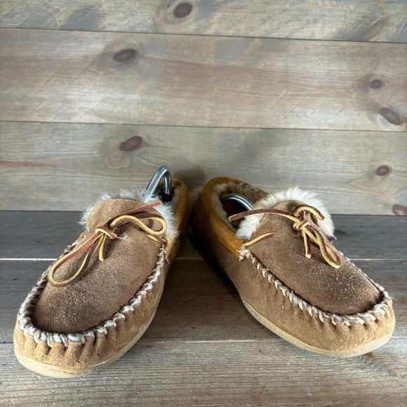 ll bean wicked good mens size 10 shoes brown suede Shearling slippers - Image 3 of 4