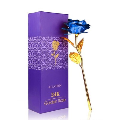 24K Golden Rose, ALLOMN Long Stem Real Rose Dipped in Gold with Gift Box