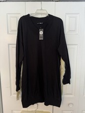 Boohoo Women's Sweatshirt Dress With Platinum Metallic Fringe