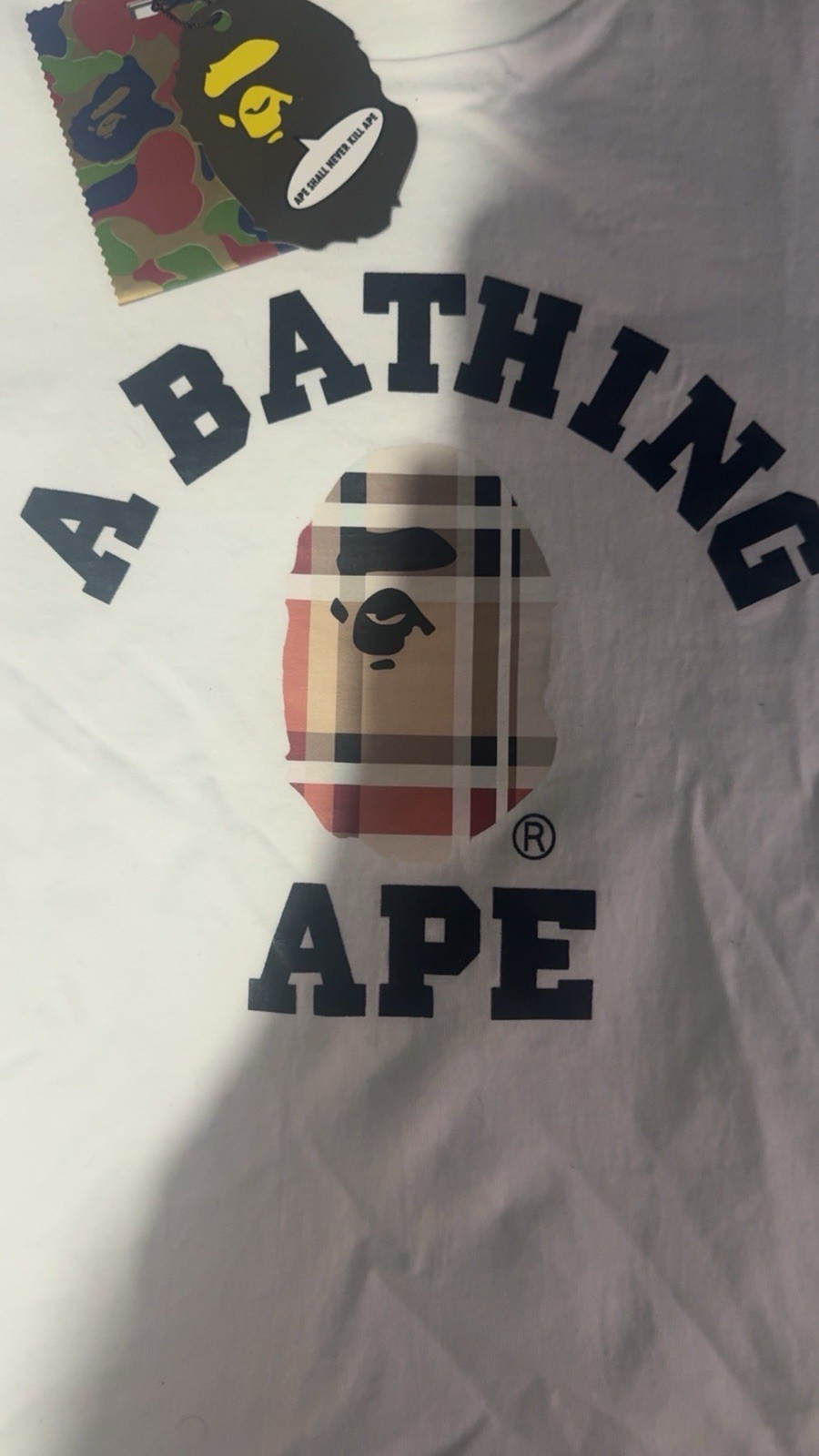 Bape x Burberry White Tee Men Size M With Tags and Bag. thumbnail 2