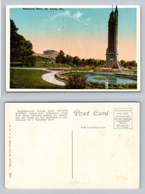 St Louis, MO-Missouri, Reservoir Park Water Tower Garden View Vintage Postcard