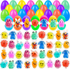 32 Pack Prefilled Easter Eggs with Squishy Toys inside Bright Colorful Filled Sq