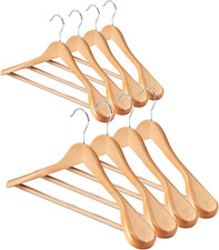 Wide Shoulder Wooden Hangers 8 Pack Coat Hanger with Non Slip Pants Bar, Heavy D
