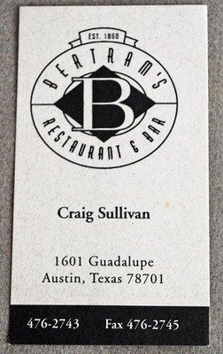 Original Vintage Business Card Bertram's Restaurant Bar Austin Texas
