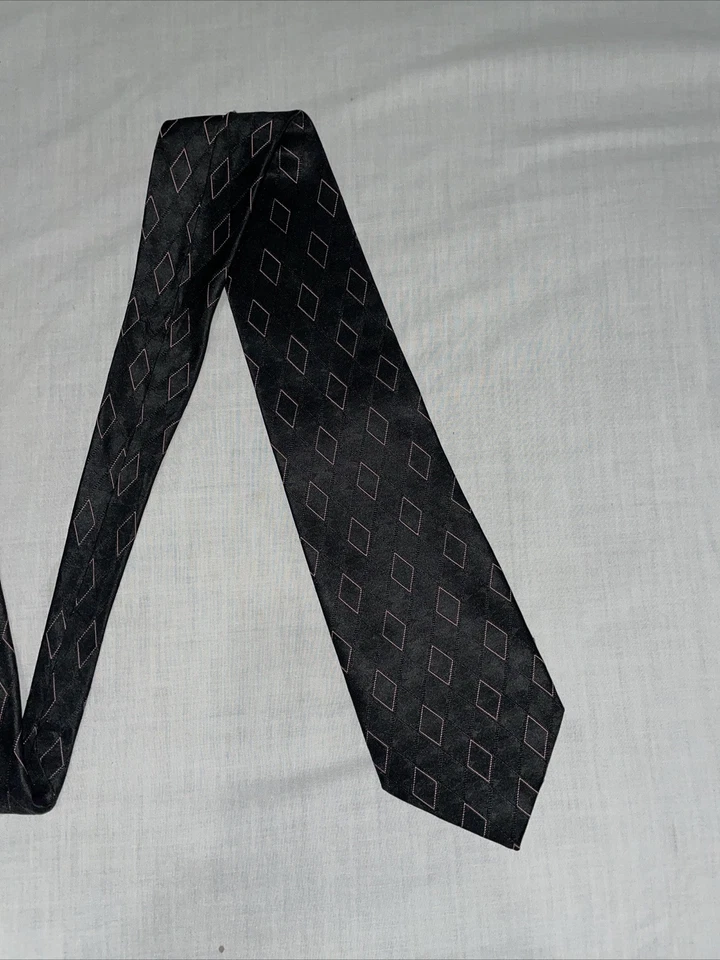 Corbata de vestir Privado para hombre talla 58” 3,75” motivo de diamante negro formal de negocios Foto 4 de 4