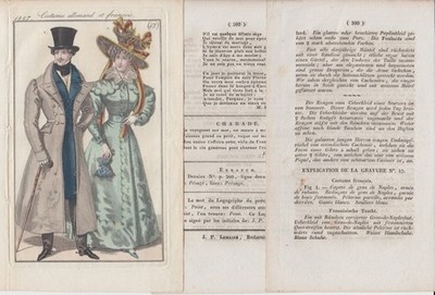 Original-Modedruck aus: Journal des Dames et des Modes, No. 47, 1827. 3 T. zus.