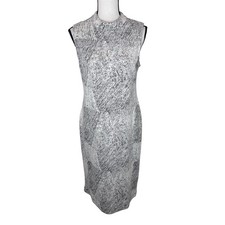 Sharagano Women’s Sz 6 Sleeveless Stretch Sheath Midi Dress White Mock Neck