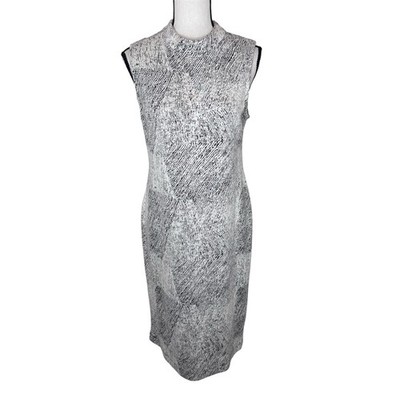 Sharagano Women s Sz 6 Sleeveless Stretch Sheath Midi Dress White Mock Neck