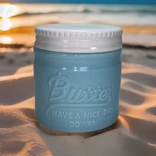 Dowan Blue Ceramic Butter Dish Keeper Jar Embossed Lid Have A Nice Day