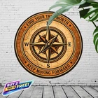 Vintage Compass Round Aluminum Wall Art 8x8 Retro Metal Tin Sign Plaque