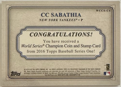 🔥2016 Topps “WS Champion Coin & Stamp” (CC Sabathia - Yankees - #WCCS-CS) /50🔥 - Picture 2 of 2