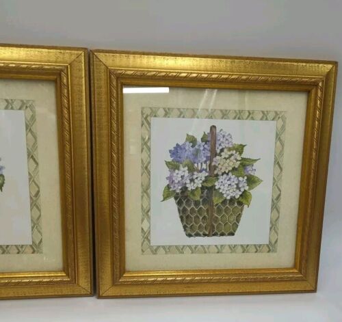 Floral Flowers Wall Art Set of 2 Gold Frame Matted Framed Prints (Frames 10x10) - Picture 3 of 11