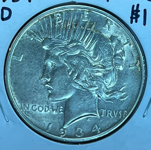 1934 D Peace Silver Dollar AU / BU Details CLEANED - Sharp Details, Better Date