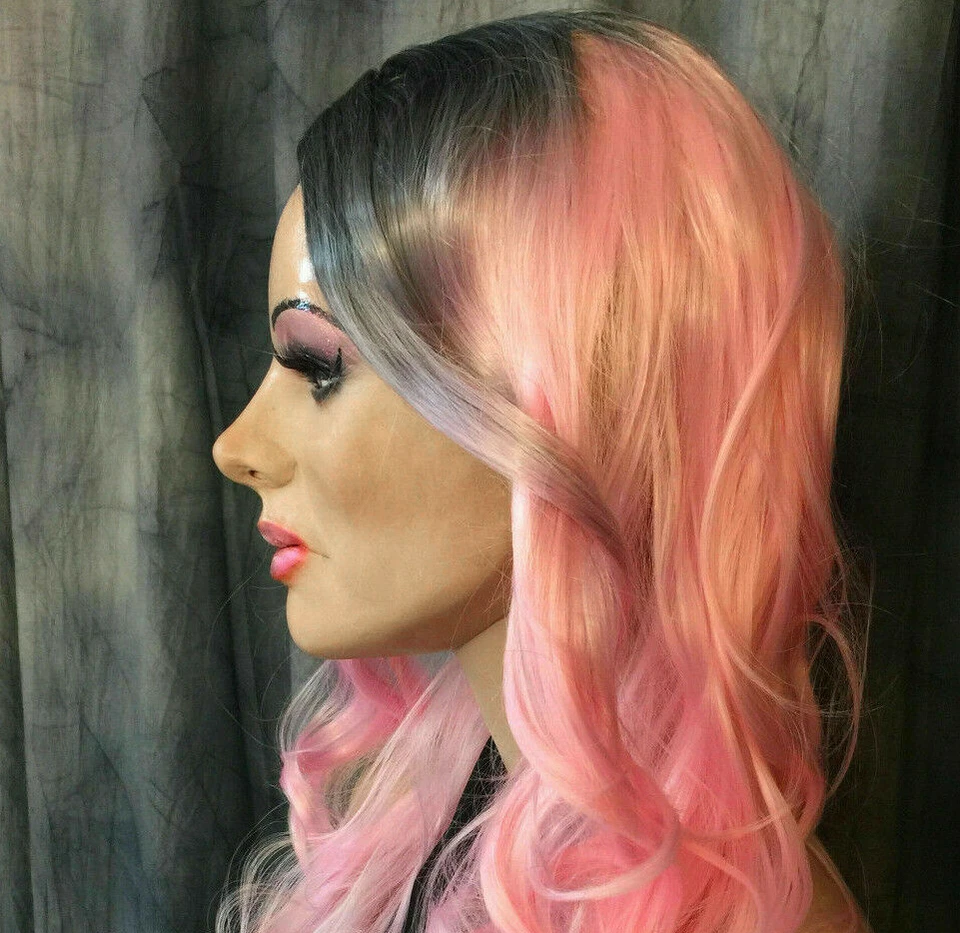 Latex Mask MARILYN PINK EYELASHES WIG Female Rubber Face Trans Queer Mask Woman - Image 3 of 4