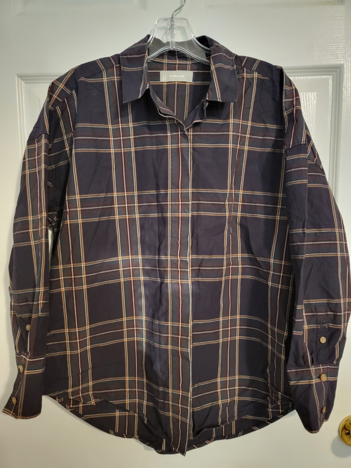 Everlane Womens The Oversized Poplin Shirt Button Down Cotton Black Small