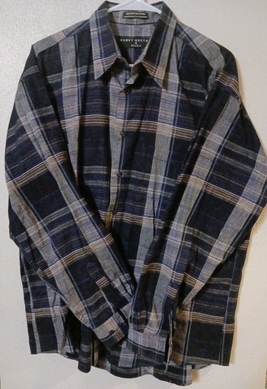 Henry Grethel Studio Men's XL Dark Blue Gray Plaid Button Up Long Sleeve  Shirt
