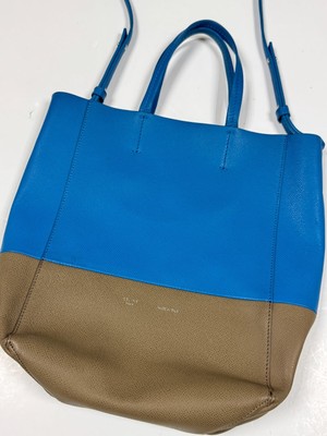 authentic CELINE PARIS Cabas Vertical Bicolor Tote Bag leather designer Blue